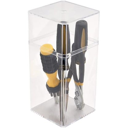 Pioneer Plastics 048C Clear Large Tall Rectangular Plastic Container, 3.75" W x 3.75" D x 8.25" H