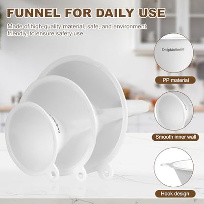 Plastic Kitchen Funnel Set of 3, Round Kitchen Funnels for Filling Bottles, Durable and Multifunctional Funnels for Filling Canning, Cooking, Lab or Car Oil (White) - color: White