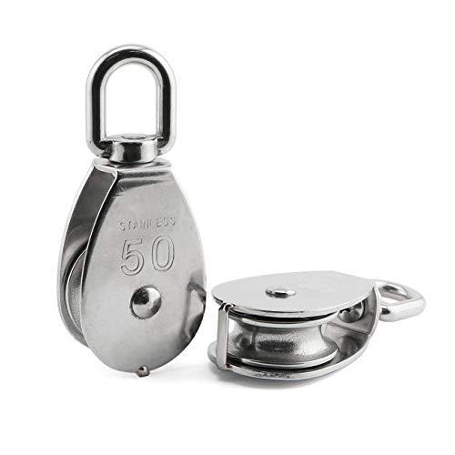 2-Pack M50 Single Pulley Block Stainless Steel Heavy Duty Hardware Single Wheel Swivel Rigging Lifting Wheel Fixed Pulley for Wire Rope Loading 400kg - size: 2-Pack M50