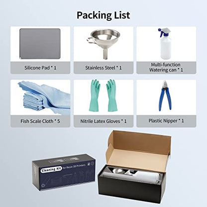 ANYCUBIC Resin Printer Accessories Tool Kits, Silicone Pad, Stainless Steel Resin Filter, Multi-Function Water Bottle, Fish Scale Cloth, Golves, Plastic Nipper for Cleaning and 3D Printing