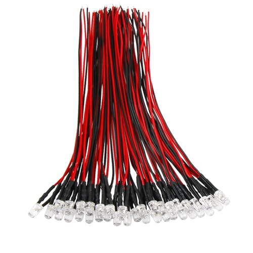 60pcs Red Pre Wired Led Diode Lights 12v,5mm Led Light Emitting Diodes for DIY Scientific Experiment - color: Clear-red(60pcs)