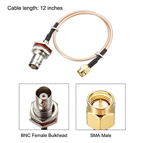 uxcell SMA Male to BNC Female Bulkhead RF Coaxial Cable RG316 Coax Cable 12 Inches 2pcs for Ham Radio,Audio to Antennas,Wireless LAN Devices