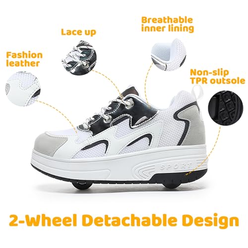 Wooowyet Roller Skate Shoes for Kids Boys Girls Rechargealbe Wheels Sneakers Fashion Roller Wheeled - color: Mesh White, size: 2.5 Little Kid