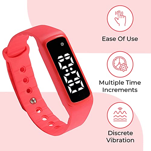 Sensory Wrist Timer for Kids, Teachers, Students, Simple Reminder Watch with Silent Alarm Clock Wristband, Classroom Countdown (Red) - color: Red
