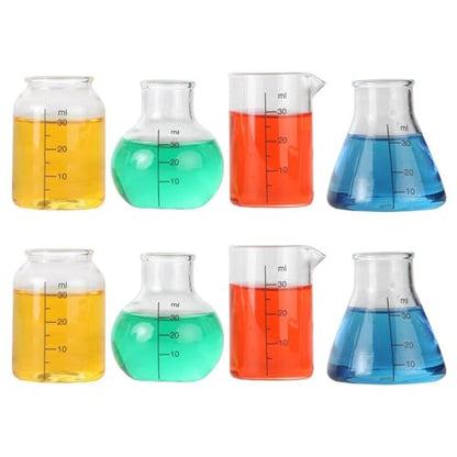 Lily's Home Mini Science Beaker Shot Glasses Set of 8- Clear Glass Lab Flask Cups | Gift for Chemistry & Bio Grads, Nurses, Doctors, Scientists | Fun Party Drinkware for Themed Events - color: Clear - 8PK