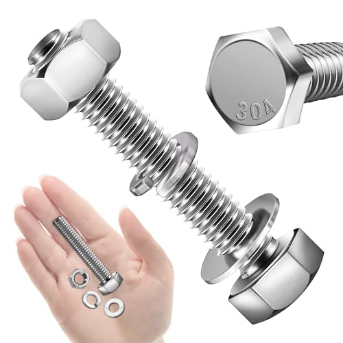 Mywish (6 Sets) 3/8-16x2 Hex Head Nuts and Bolts with Flat & Lock Washers, 304 Stainless Steel 18-8, Fully Threaded, 3/8 Bolts, Hex Bolts Metric Bolt Assortment - size: 3/8-16 x 2 (6 set)