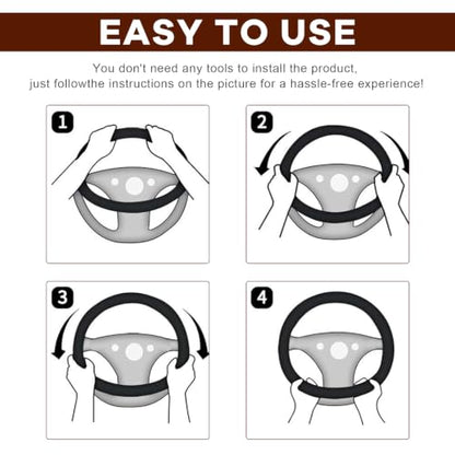 15" Leather Car Steering Wheel Cover (Brown) - color: Brown
