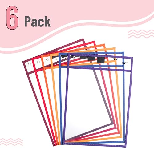 Mr. Pen- Reusable Dry Erase Pocket Sleeves, 10" x 14", 6 Pack, Colorful - color: Sunset, size: 6 Pack