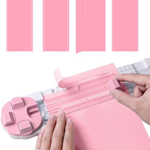 Paper Cutter,4-in-1 Paper Trimmer,Photo Cutter,Multi-Function Scrapbooking Tool with Dial Blades of Straight,Wave,Perforated,Creasing for Cutting Paper,Coupons,Postcards,Card (Pink) - color: Pink