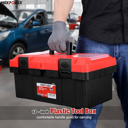 MAXPOWER 17 inch Tool Box, Small Plastic Toolbox with Handle - color: Red, size: 17"