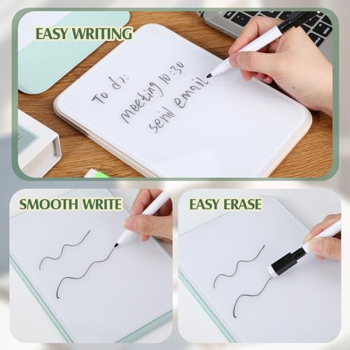 Dunzoom 2 Sets 4 Pcs Small Glass Desktop Whiteboard with Reversable Stand 8x6 Inch Mini Dry Erase White Board Easel with 2 Markers Reusable Desk Notepad for Home Office School Supplies (White,Green) - color: White, Green