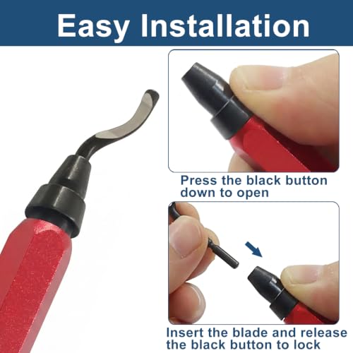 Deburring Tool with 12-Pcs BS1010 HSS Swivel Blades, Red Handle - color: Red