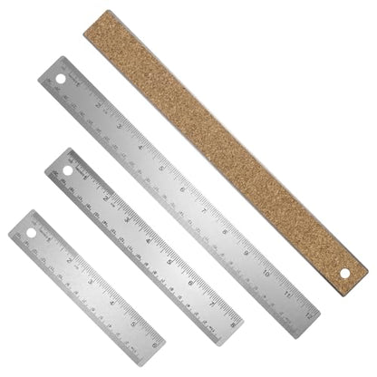 HARFINGTON 3pcs Stainless Steel Metal Ruler 15/20/30cm Straight Edge with Cork Backing Non-Slip Inch Metric Metal Ruler for Classroom Office Home Drafting Tools - size: 15/20/30cm