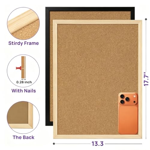 2 Pcs Small Cork Board, 17.7''x13.3'', Wooden Black Framed - color: Black+wood