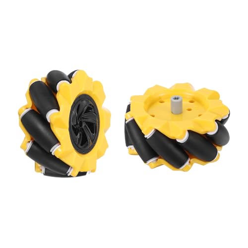MECCANIXITY 2Pack Mecanum Wheels Set, 80mm / 3.15 ABS Rubber right Omnidirectional Wheels for Smart Robot Car Parts DIY Models Accessories, Yellow