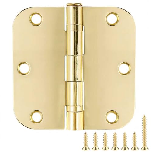 TDCHINGES Rounded Door Hinges Polished Brass 3.5 Inch 5/8" Lasting Mute - color: Polished Brass-Rounded, size: 1 Pack-Ball Bearing-lasting no squeak