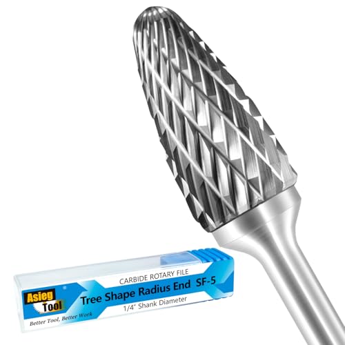 SF-5 Tungsten Carbide Burr Rotary File Tree Shape Radius End Shape Double Cut for Die Grinder Drill Bits 1/4'' Inch Diameter of Shank and 1/2'' Diameter of Cutter 1'' Inch Cutter Length - style: SF-5