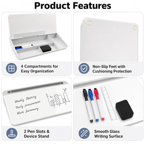 Glass Desktop Whiteboard,Dry Erase Board Buddy Keyboard Stand - color: White
