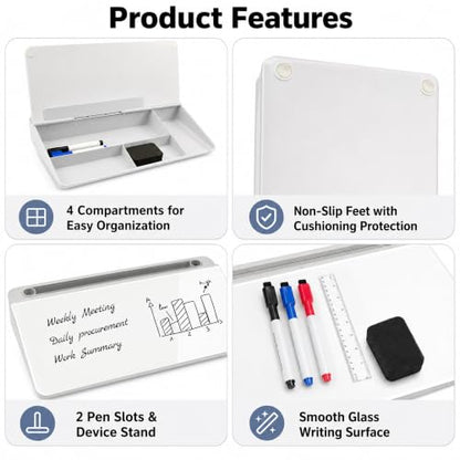 Glass Desktop Whiteboard,Dry Erase Board Buddy Keyboard Stand - color: White