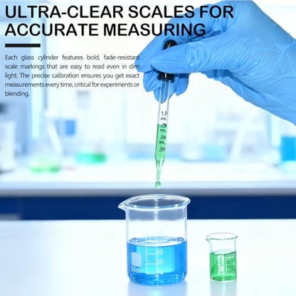 Artcome 17PC Glass Dropper Set - Pipettes Graduated Lab Dropper (1ml 3ml 5ml 10ml), Glass Stir Rods - Borosilicate Glass, Clear Scales for Essential Oils, Science Experiments, Liquid Transfer - size: 17 pcs