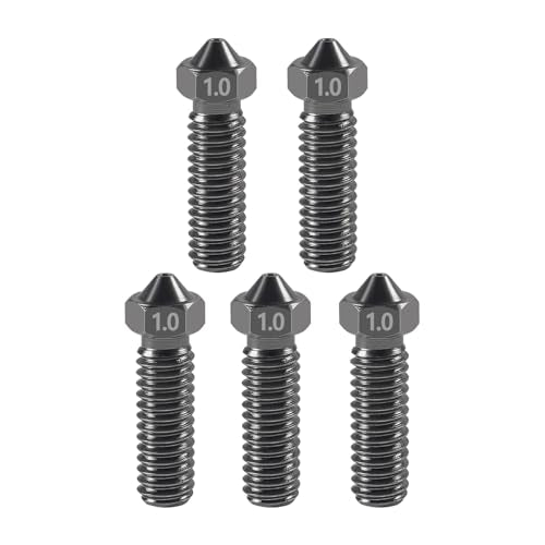 Aokin 5 Pcs 1.0mm 3D Printer Hardened Steel Nozzles for Volcano Nozzle with High Temperature Wear Resistant for Anycubic Vyper, Kobra Max, Kobra Plus, 1.75mm Filament 3D Printer - color: 1.0mm
