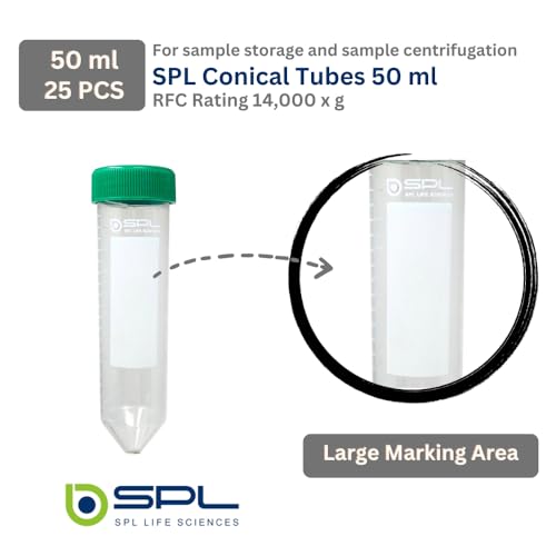 SPL 50ml Conical Centrifuge Tube Polypropylene Screw Cap, Sterile Non - pyrogenic, Non - cytotoxic, DNase/RNase - Free, Human DNA - Free Resealable Bags (25 Tubes) - size: 25 Tubes