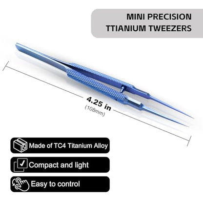 4.25'' Micro Precision Tweezers Small Titanium Tweezers with Fine Tip Anti-magnetic Tweezers for Soldering Electronics Work Watch Jewelry Making