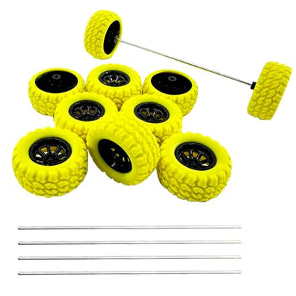 10PCS Toy Car Wheel RC Car Rubber Tire Wheel with 5PCS Shaft Round Rod Axles for RC Car Truck Robot DIY Model Toy Wheel Parts (2x36mm Yellow) - style: 2x36mm Yellow