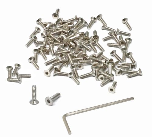 iexcell 100 Pcs M2 x 8mm Thread Pitch 0.4 mm Stainless Steel 304 Hex Socket Flat Head Countersunk Head Cap Screws Bolts, Bright Finish, with Hex Key Spanner - size: M2 x 8mm