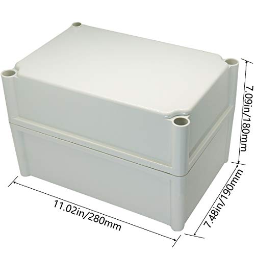 Zulkit Junction Box ABS Plastic Dustproof Waterproof IP67 Junction Boxes Universal Electrical Project Enclosure DIY Electronic Project Box Grey 11.02 x 7.48 x 7.09 inch (280 x 190 x 180 mm) - size: 11.02" x 7.48" x 7.09"