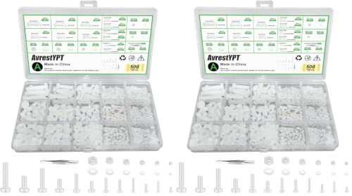 500 Pcs White Nylon Plastic Pan Round Head Screws Bolts and Nuts and Gaskets Metric Full Threaded Hex Head Screws Bolts and Nuts and Washers Assortment Set - M2/M2.5/M3/M4/M5/M6 (Pack of 2) - size: M2,M2.5,M3,M4,M5,M6 (Pack of 2)