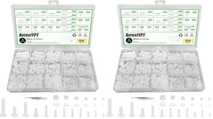 500 Pcs White Nylon Plastic Pan Round Head Screws Bolts and Nuts and Gaskets Metric Full Threaded Hex Head Screws Bolts and Nuts and Washers Assortment Set - M2/M2.5/M3/M4/M5/M6 (Pack of 2) - size: M2,M2.5,M3,M4,M5,M6 (Pack of 2)