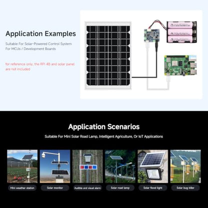 Waveshare Solar Power Manager Module (D), Solar Charge Controller USB, Supports 6V~24V Solar Panel and Type-C Power Adapter, 5V/3A Regulated Output, with Battery Holder (Batteries are Not Included)