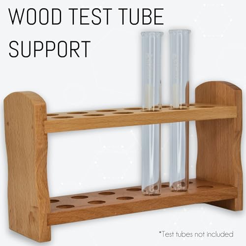 Eisco - Hardwood Test Tube Rack with 12 Holes - Durable Wooden Support with Dovetail Joints - 18mm Diameter Holes in Two Rows - Laboratory and Educational Use - Test Tube Holder