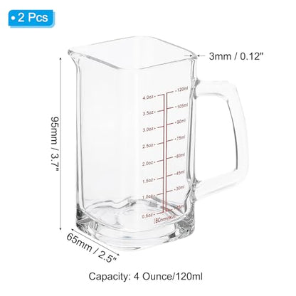 PATIKIL 2 Pcs Glass Measuring Cup with Handle 4 Ounce/120ml Clear/Black
