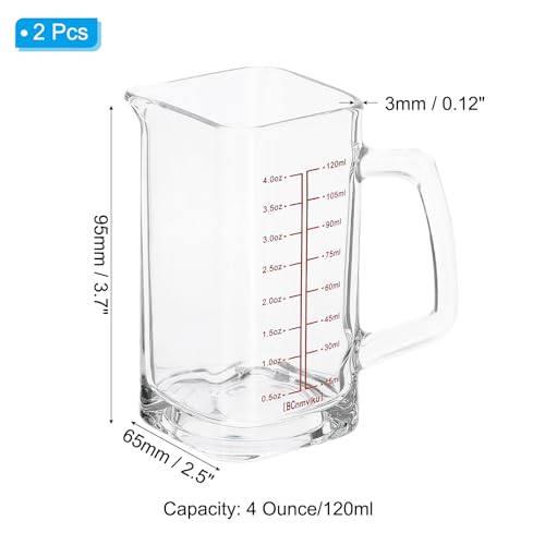PATIKIL 2 Pcs Glass Measuring Cup with Handle 4 Ounce/120ml Clear/Black