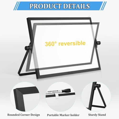 Double-Sided Magnetic White Board with Stand, 12" x 8" (Black) - color: Black, size: 12"W x 8"H