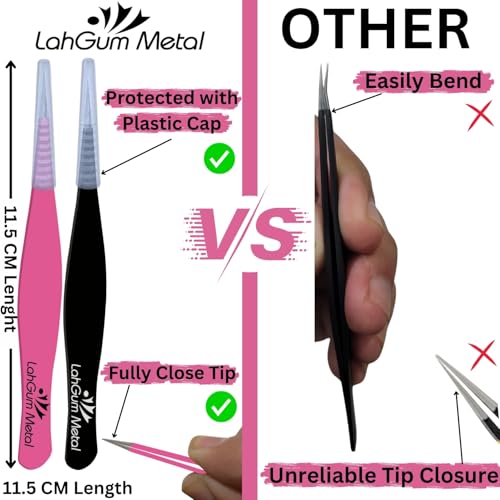 Ultra Fine Sharp Pointed Tweezers Precision, Needle Nose Pointy Tweezers for Ingrown Hair Removal Kit, Black & Pink, 2-Piece - color: Black & Pink, size: 2-Piece