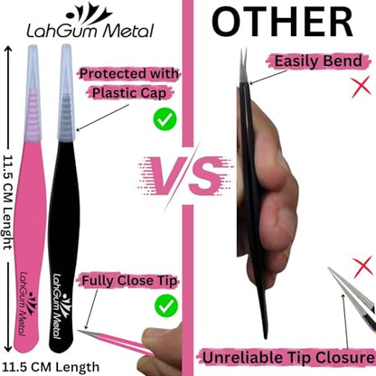 Ultra Fine Sharp Pointed Tweezers Precision, Needle Nose Pointy Tweezers for Ingrown Hair Removal Kit, Black & Pink, 2-Piece - color: Black & Pink, size: 2-Piece