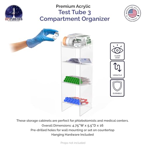 Marketing Holders Tube Rack Clear Acrylic 3 Compartment Wall Mount with Hanging Hardware or Countertop Clinics Hospitals and Pharmaceutical Easy Access Lightweight - size: 3 Compartment