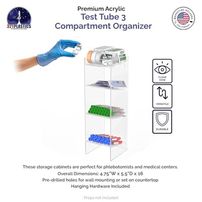 Marketing Holders Tube Rack Clear Acrylic 3 Compartment Wall Mount with Hanging Hardware or Countertop Clinics Hospitals and Pharmaceutical Easy Access Lightweight - size: 3 Compartment