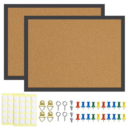2 Pcs Cork Board, 17.7''x13.3'', Black Framed, Small - color: Black