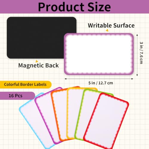 16 Pack Magnetic Dry Erase Labels, 3x5 Inch, Reusable Colorful Name Tags - color: Bright