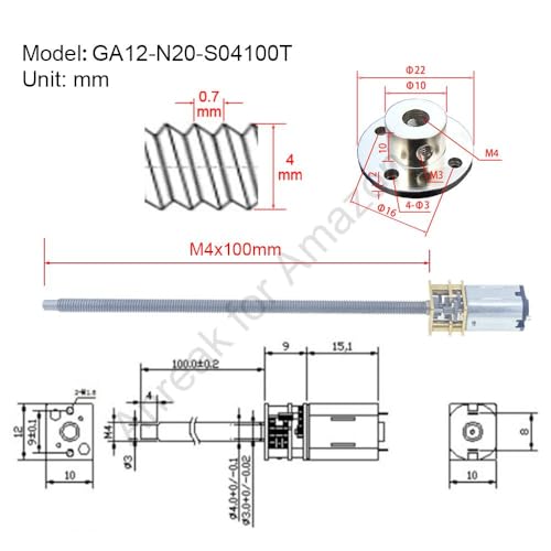 2Pcs DC 12V 300RPM M4 x 100mm 3-12V 20-3000RPM N20 Motor with Gear Reduction for Precision, Threaded Rod Motor for 3D Printers (12-300) - color: M4 x 100mm Thread Shaft, size: 12V 300 RPM Motor Only