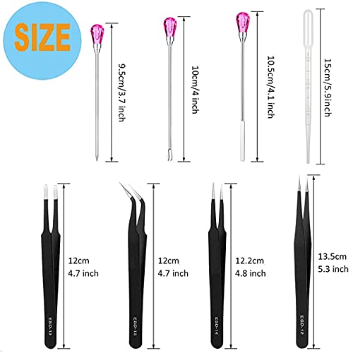 11 Pcs Silicone Resin Mold Tools Set Stirring Needle Spoon Tool Tweezers Precision Kit, Anti-Static Electronics Tweezers Set for Resin Art Crafts,Jewelry Making,DIY Epoxy Casting Molds(Rose Red) - color: Rose Red & Black
