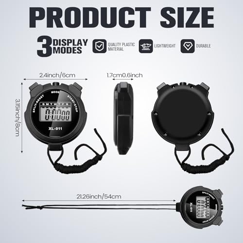 TOODOO 12 Pack Multi Function Digital Stopwatch Timer Bulk Sports Stopwatch with Lanyard Plastic Display Waterproof Date Time Alarm Timer for Coaches Fitness Referees - color: Black