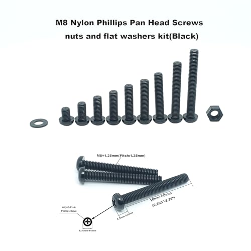 Metric M8 Nylon Black Phillips Pan Head Screw Nut & Flat Washer Kit - color: M8-Black