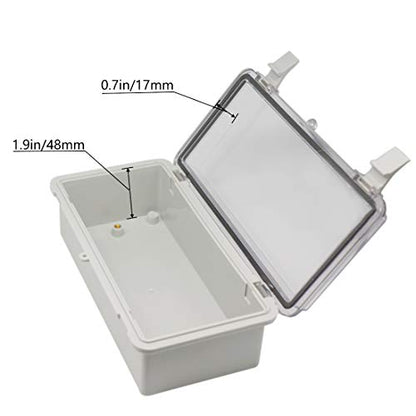 Zulkit Junction Box ABS Plastic Dustproof Waterproof IP65 Electrical Boxes Hinged Shell Outdoor Universal Project Enclosure Clear Cover with 2 Cable Glands 7.9 x 3.9 x 2.8 inch (200x100x70mm) - size: 7.9" x 3.9" x 2.8"