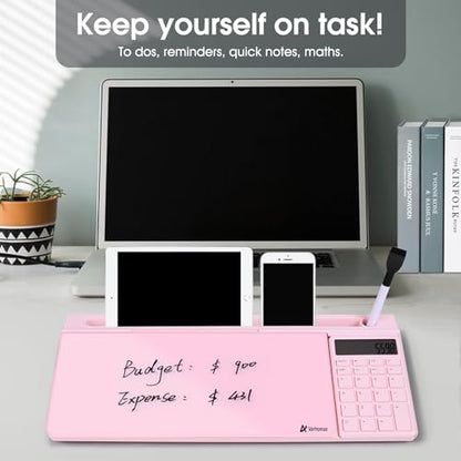 Varhomax Glass Desk Whiteboard Pink with Calculator - color: Calculator-pink