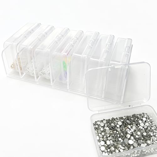 8 in 1 Set Small Plastic Boxes Mini Storage Containers with Lids 2.8 * 2 * 0.8 Inches Clear Box for Crafts Beads Jewelry Small Items(7pcs Boxes and 1pcs Holder)